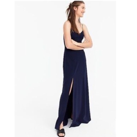 J. Crew Spaghetti Strap Navy Blue Side Split Maxi Dress Women's Size 6 NWT - Picture 1 of 16